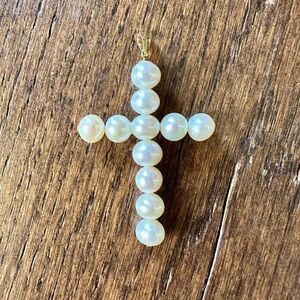 14K Gold Pearl Cross Pendant